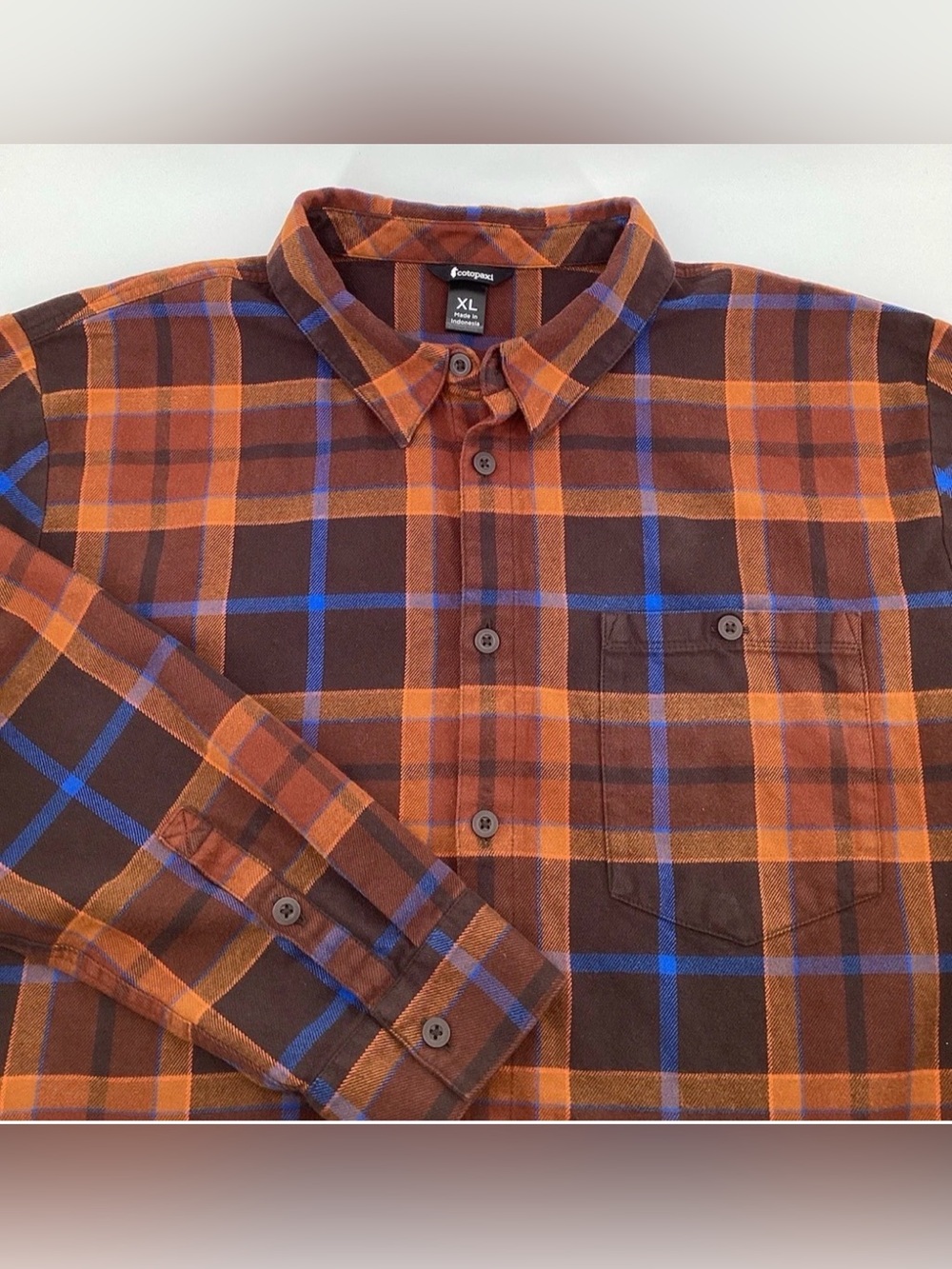 Cotopaxi Mero Organic Cotton Flannel Shirt Mens XL Red Blue Plaid Button Down